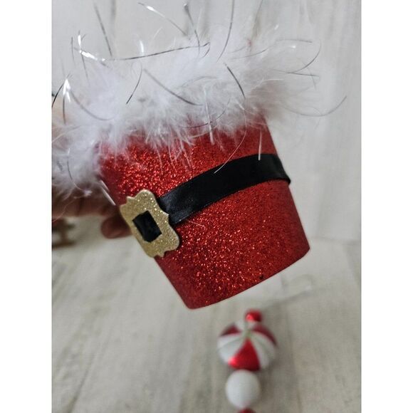 Santa bucket ornament feather glitter red ornament Xmas set tree - Picture 4 of 13